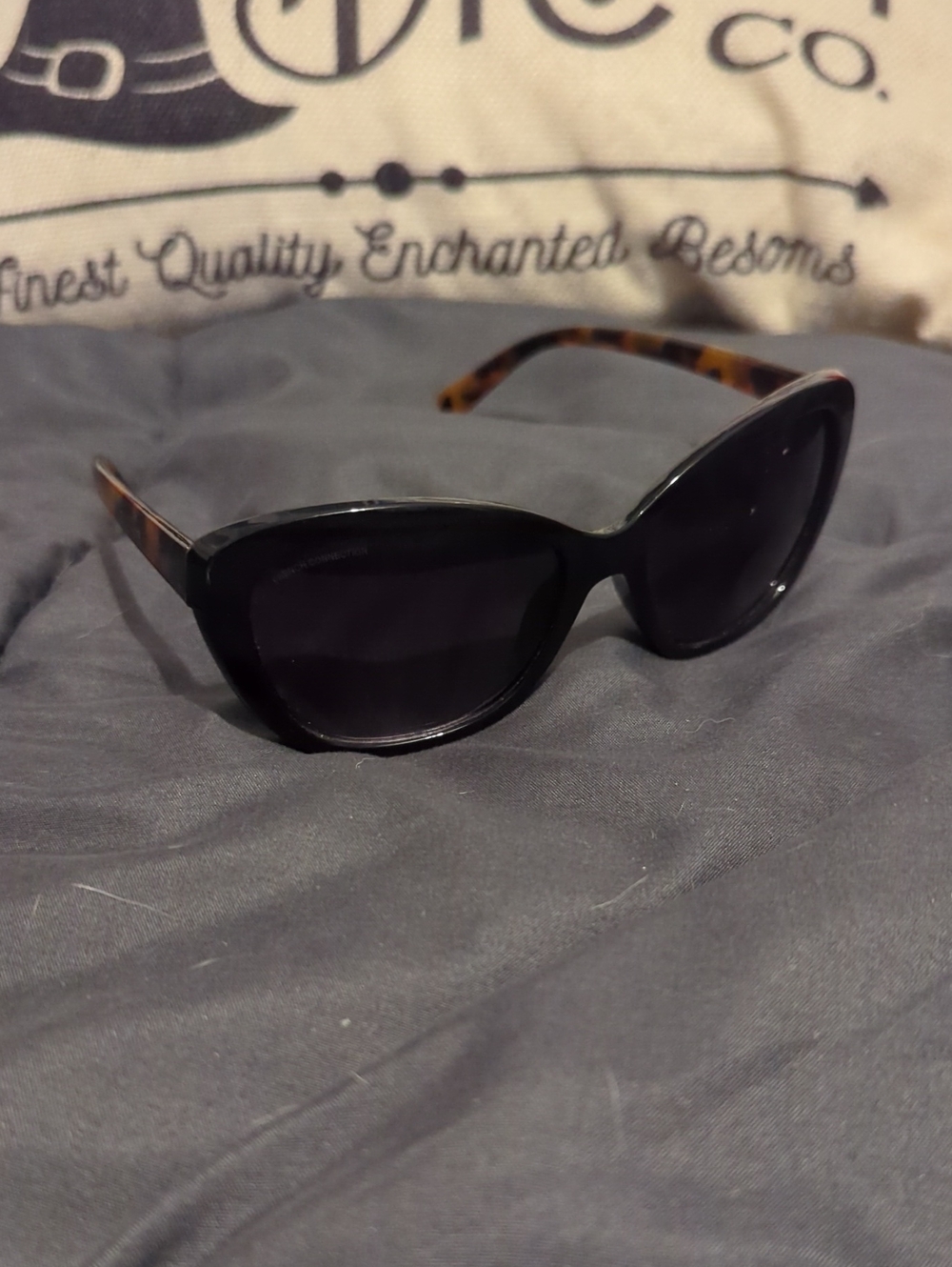 French Connection‎ Black Cat-Eye Sunglasses with Tortoiseshell Arms